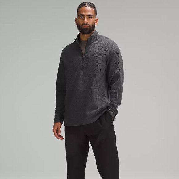 Lululemon Men's At Ease Half Zip Heather Black NWOT Size Medium - Picture 1 of 6